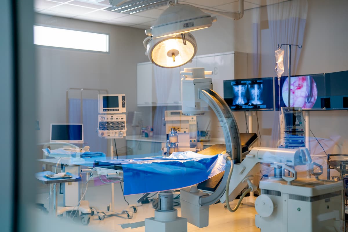 Hospital operating theatre with all machinery on